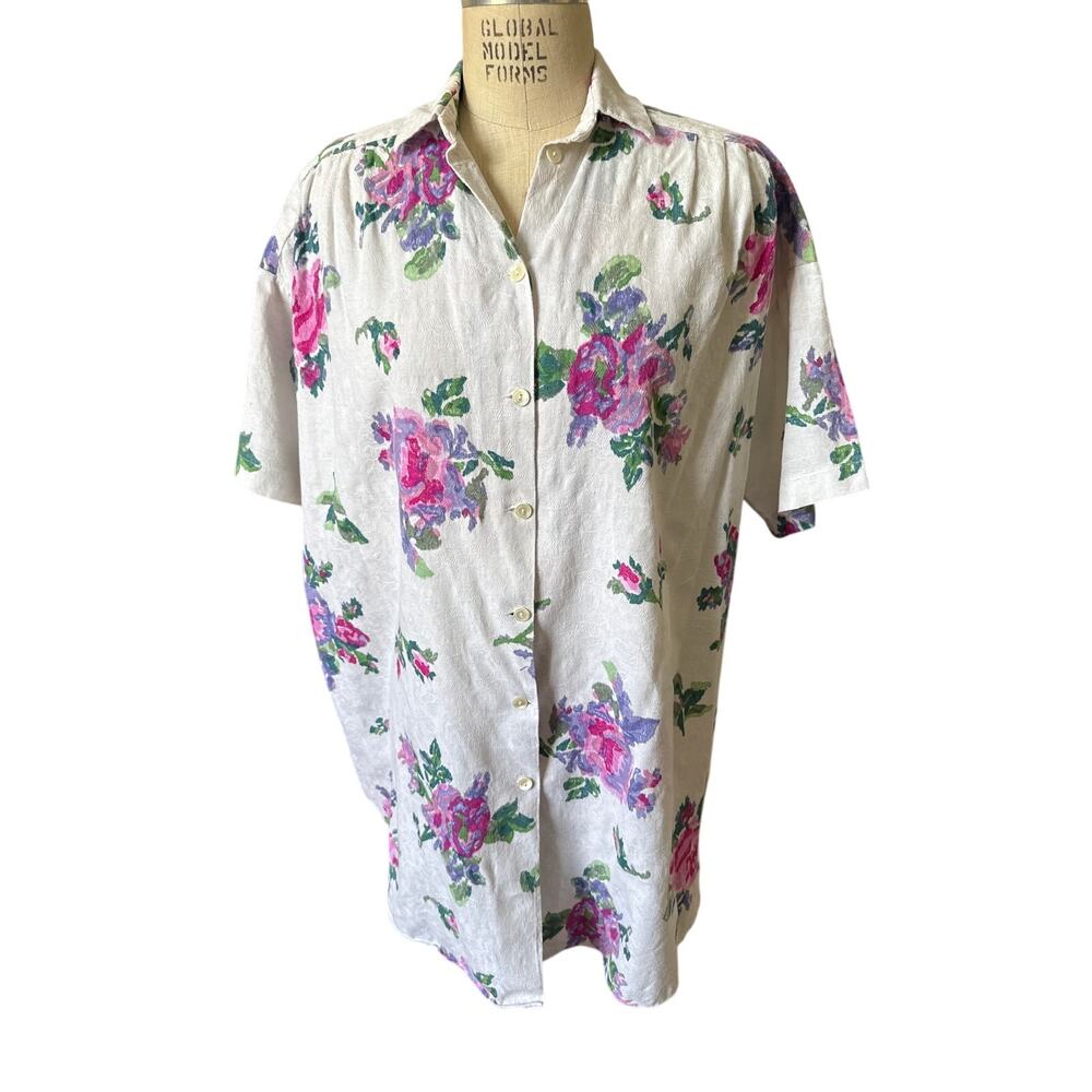 Laura Ashley Oversized Floral Buttondown Shirt Size Large Vintage